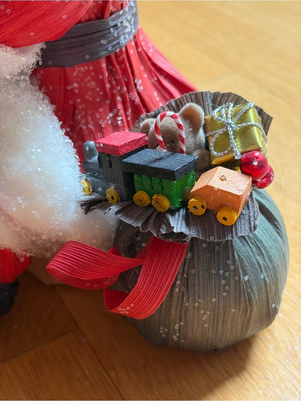 vintage nan’s cornhusk doll santa with child on lap